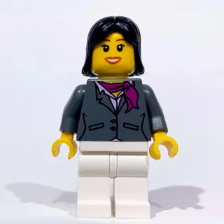 Woman, Dark Bluish Gray Jacket with Magenta Scarf, White Legs, Black Hair