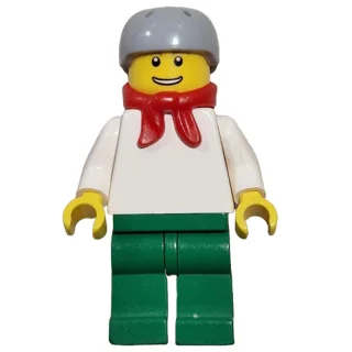Man, Plain White Torso, Green Legs, Light Bluish Gray Helmet, Red Scarf