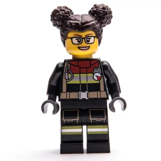 Firefighter, Black Fire Suit, Dark Brown Hair with Two Buns, Glasses