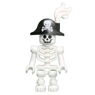 Skeleton, Standard Face, Bicorne Hat with Skull and Crossbones and White Plume