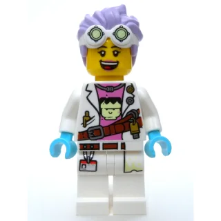 Minifigurka J.B. Watt, Lab Coat, Medium Lavender Hair with Goggles, Scared / Smile