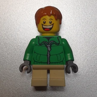 Boy, Green Jacket, Short Tan Legs, Dark Orange Hair