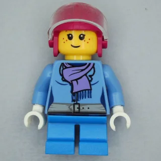 Girl, Medium Blue Jacket with Medium Lavender Scarf, Short Dark Azure Legs, Magenta Helmet with Visor