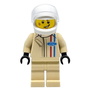 Race Driver, Tan Torso, Tan Legs, White Helmet, Ford