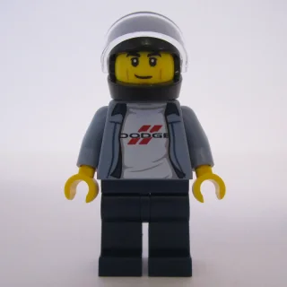Race Driver, Sand Blue Torso, Dark Blue Legs, Black Helmet, Dodge