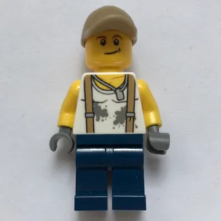 Mechanic, Dirty White Shirt with Suspenders, Dark Blue Legs, Dark Tan Cap