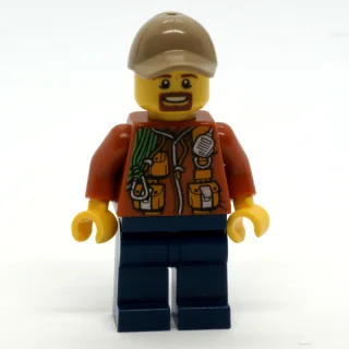 Explorer, Jacket with Pouches, Radio, and Rope, Dark Tan Cap, Goatee Beard
