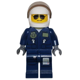 Policeman, Dark Blue Jacket with Pockets and Badge, White Helmet with Visor, Sunglasses