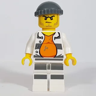 Criminal Gary Goldrush, Open Prison Shirt #18675 over Orange Top, Dark Bluish Gray Hat, Stubble