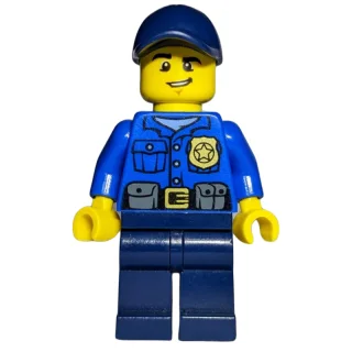 Policeman, Blue Shirt with Badge and Pouches, Dark Blue Legs, Dark Blue Cap