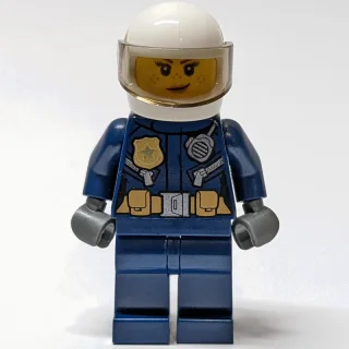 Policewoman, Dark Blue Jacket with Radio and Badge, White Helmet with Visor (3626cpr2589 Head)