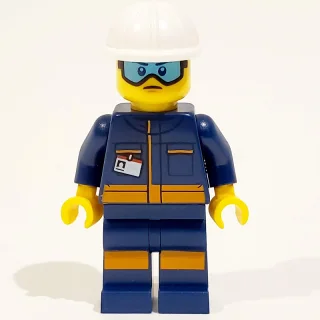 Minifigurka Technician - Dark Blue Torso, Dark Blue Legs, White Helmet