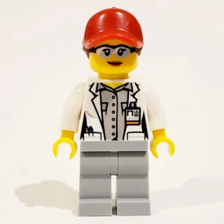 Scientist - White Torso, Labcoat, Light Bluish Grey Legs, Red Cap