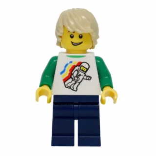 White Torso, Classic Space Figure, Dark Blue Legs, Tan Hair