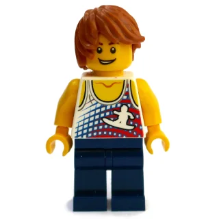 White Torso, Dark Blue Legs, Dark Orange Hair