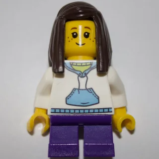 Kid - White Torso, Dark Purple Legs, Dark Brown Hair