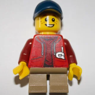 Kid - Red Torso, Dark Tan Legs, Dark Blue Cap