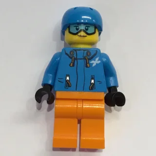 Woman, Dark Azure Ski Jacket, Orange Legs, Dark Azure Helmet, Snow Goggles