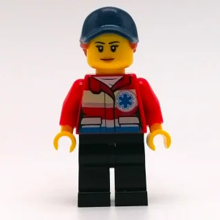 Paramedic, Woman, Red Jacket with Star of Life, Dark Blue Cap with Hair