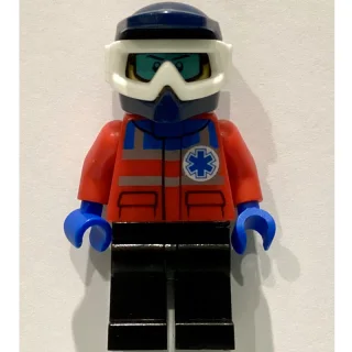Paramedic, Red Jacket with Star of Life, Dark Blue Dirt Bike Helmet with Snow Goggles, Printed Snow Goggles