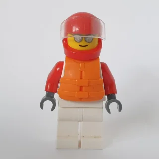 Racer, White and Red Jumpsuit, Red Helmet with Visor, Sunglasses