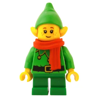 Elf - Bright Green Torso, Green Legs, Bright Green Hat, Red Scarf