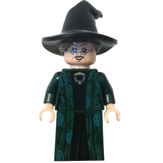 Professor Minerva McGonagall, Dark Green Robe, Black Hat with Dark Tan Hair, Azure Circle Symbols