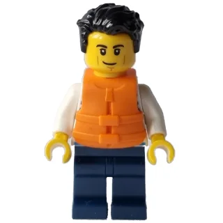 Man, Sailor, Dark Blue Striped Shirt, Dark Blue Legs, Orange Life Vest