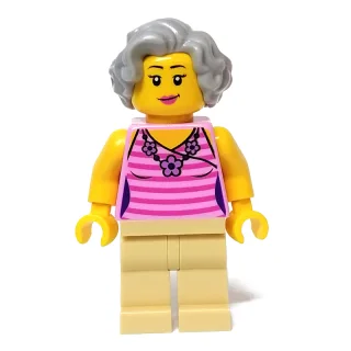Woman, Bright Pink Torso, Tan Legs, Light Bluish Grey Hair