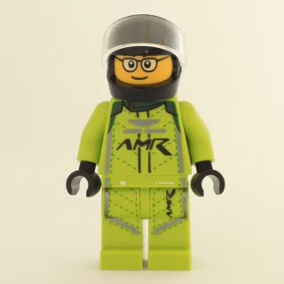 Race Driver, Lime Racing Suit, Black Helmet, Glasses