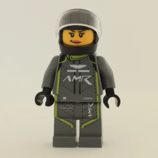 Race Driver, Dark Bluish Gray Racing Suit with Lime Trim, Black Helmet