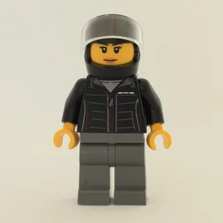 Race Driver, Black Jacket, Dark Bluish Gray Legs, Black Helmet