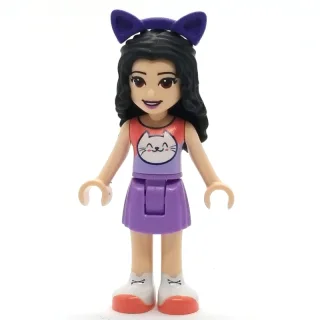Emma - Coral Top, Medium Lavender Skirt, Dark Purple Cat Ears