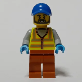 Man, Vibrant Yellow Safety Vest, Dark Orange Legs, Blue Cap