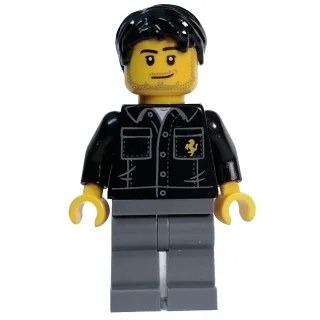 Race Driver - Black Torso, Dark Bluish Grey Legs, Black Hair