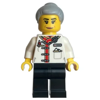 Waiter, White Torso, Black Legs, Light Bluish Grey Hair