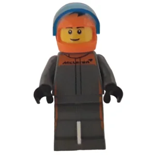Race Driver - Dark Bluish Grey Racing Suit, Orange Helmet