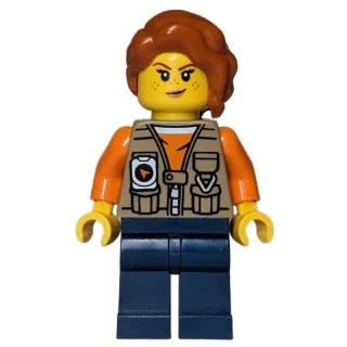 Minifigurka Explorer, Tina Tarantula, Dark Tan Vest Jacket, Dark Blue Legs, Dark Orange Hair