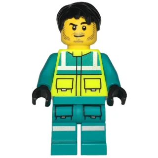 Paramedic, Vibrant Yellow Safety Vest, Dark Turquoise Legs, Black Hair