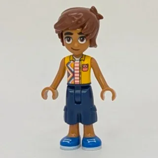Minifigurka Leo, Bright Light Orange Vest, Dark Blue Pants