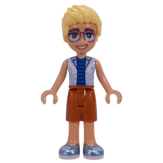 Olly, Bright Light Blue Shirt, Dark Orange Shorts