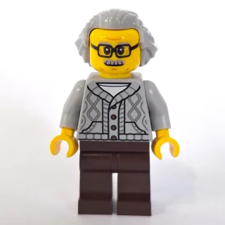 Man, Light Bluish Gray Cardigan, Dark Brown Legs, Light Bluish Gray Hair