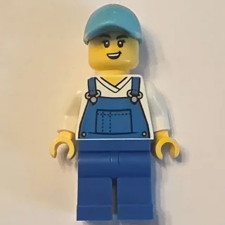 Car Wash Worker, Blue Overalls, Medium Azure Cap